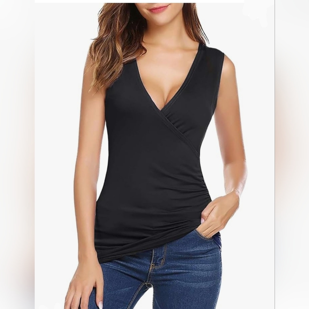 Woman's V Neck Black Top
